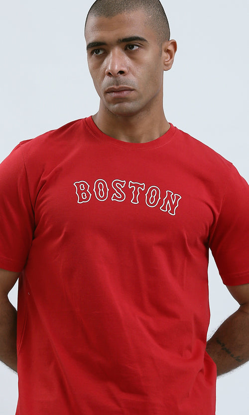 O182388 Short Sleeves Red Cotton Short Tee