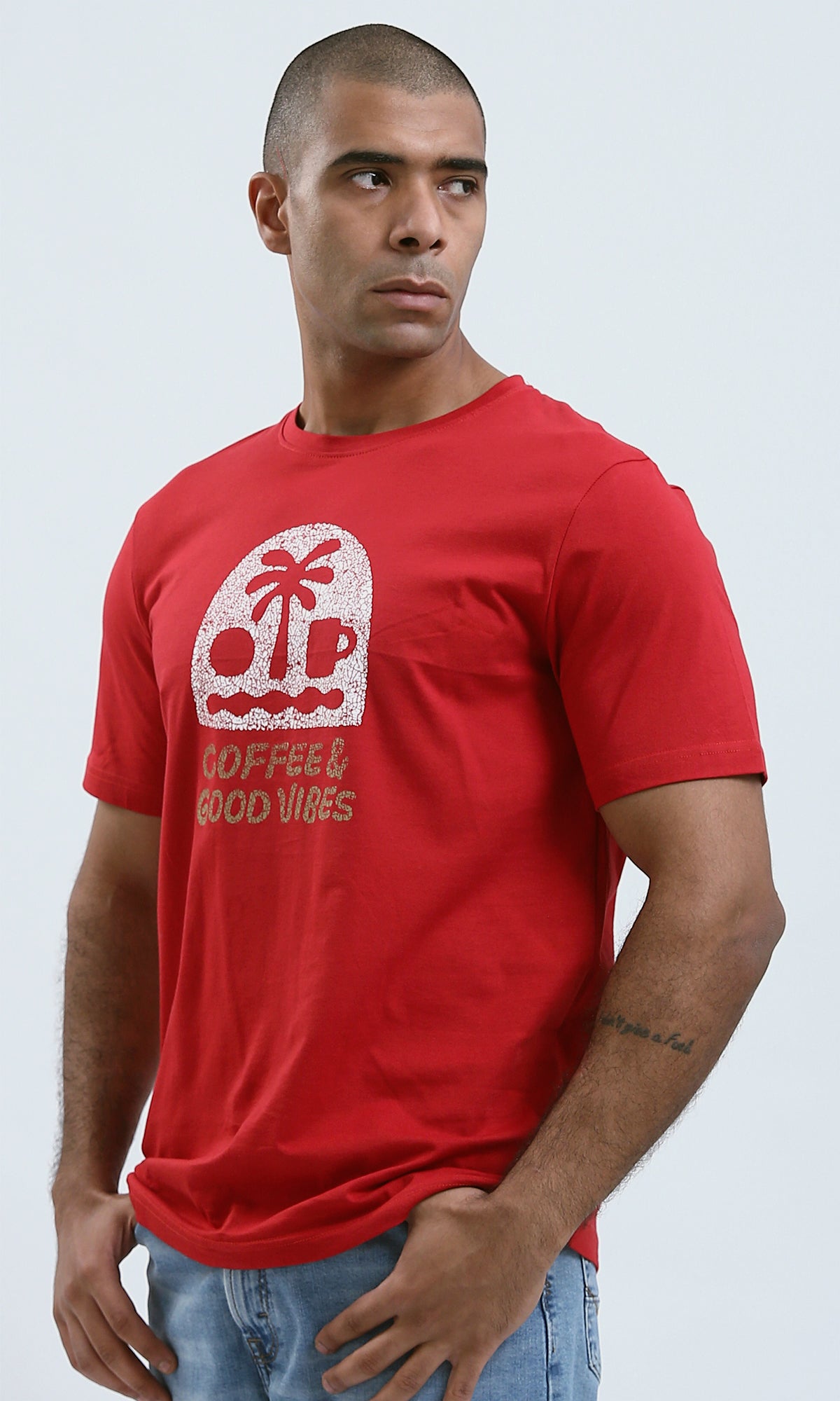 Red Graphic Coffee & Good Vibes Short Sleeve Tee - O182389