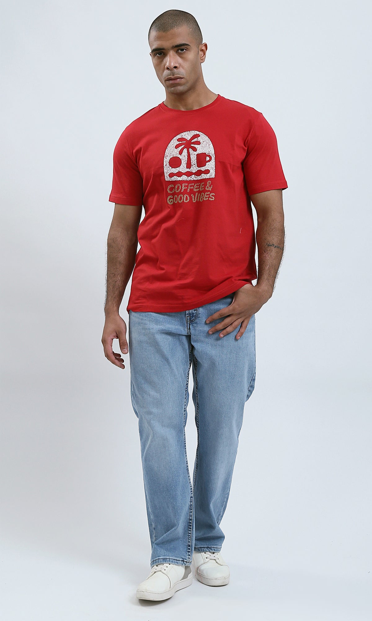 Red Graphic Coffee & Good Vibes Short Sleeve Tee - O182389