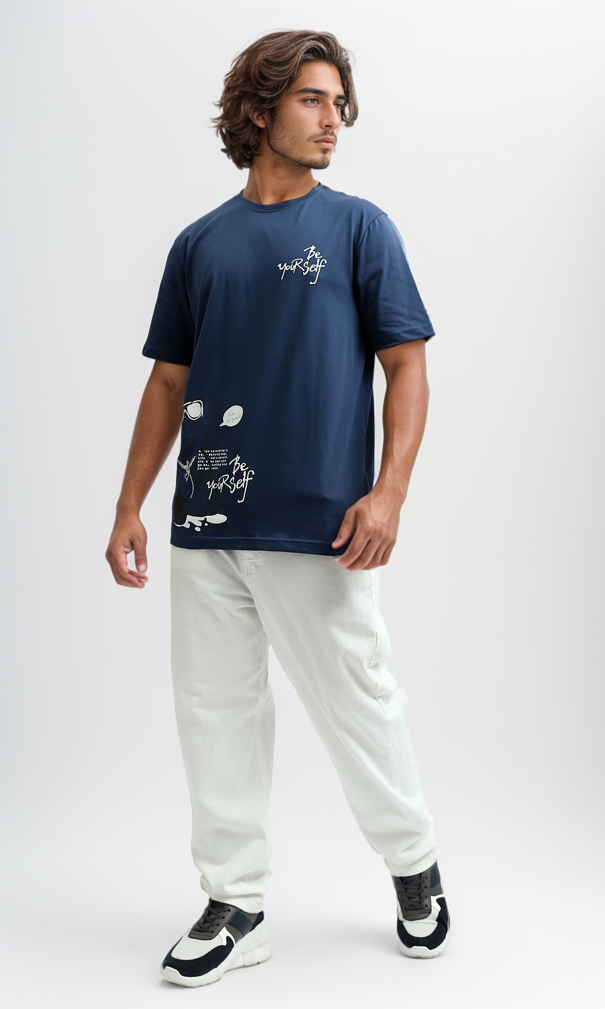 O182391 Printed "Be Yourself" Short Sleeves Cotton Tee