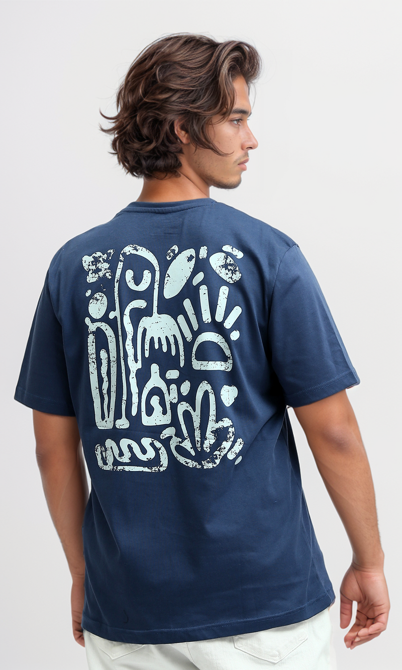 O182392 Round Neck Slip On Jeans Blue Printed Tee