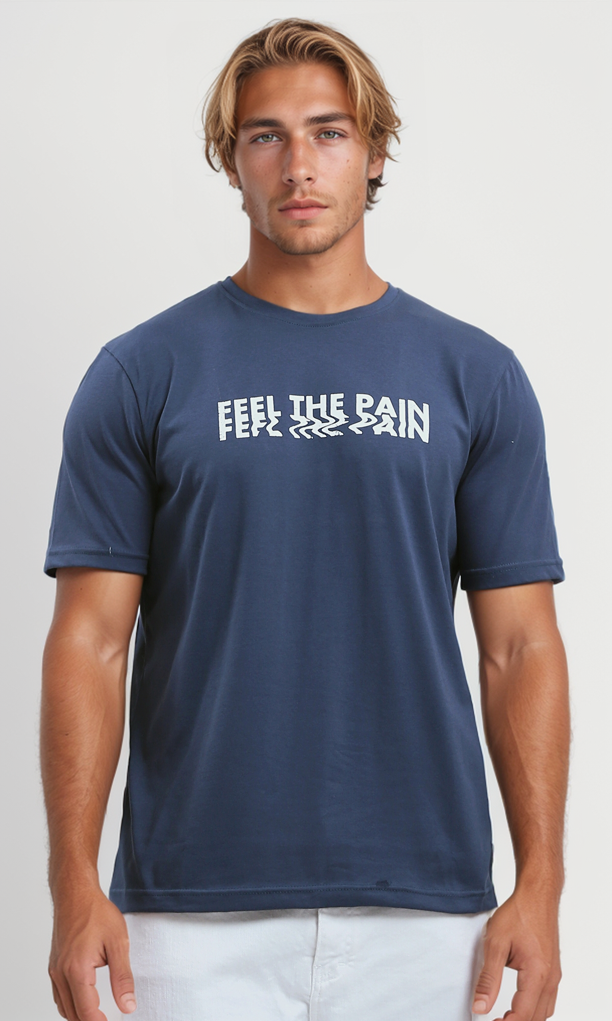 O182393 Short Sleeves "Feel The Pain" Dark Navy Blue Tee