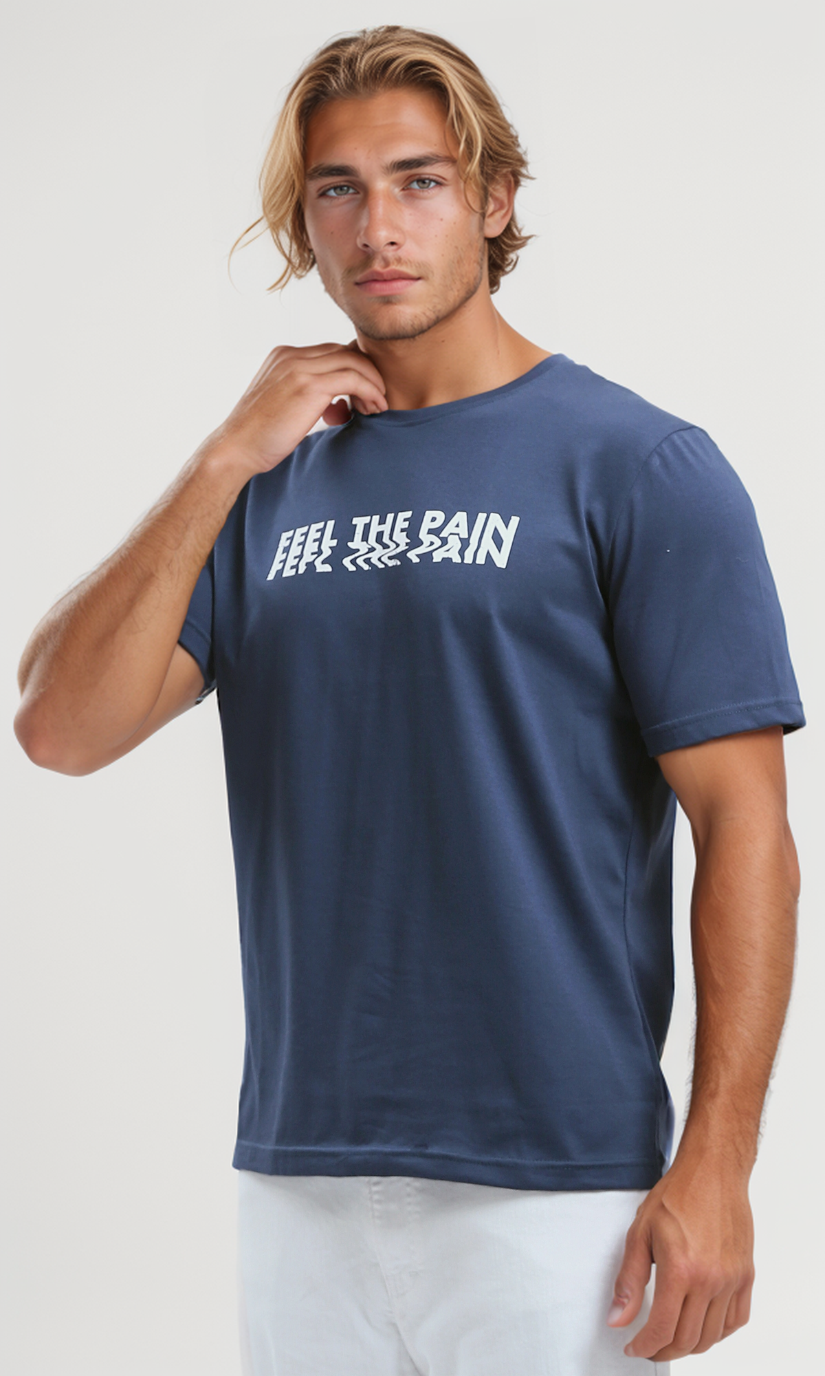 O182393 Short Sleeves "Feel The Pain" Dark Navy Blue Tee