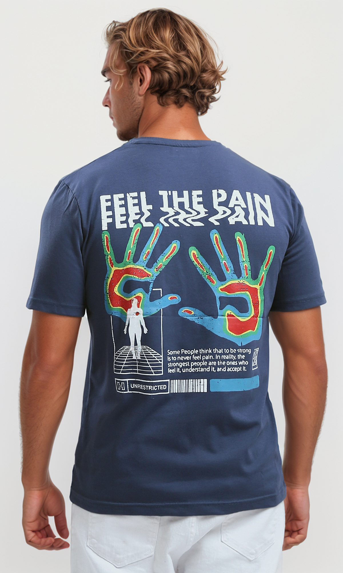 O182393 Short Sleeves "Feel The Pain" Dark Navy Blue Tee