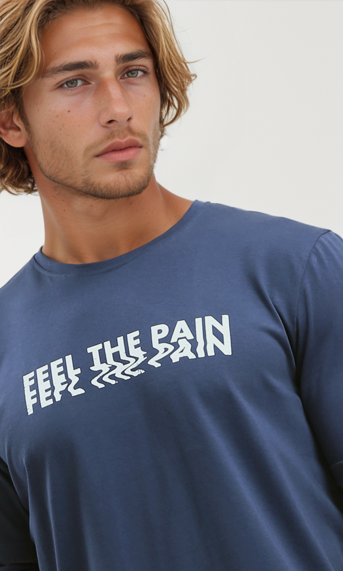 O182393 Short Sleeves "Feel The Pain" Dark Navy Blue Tee