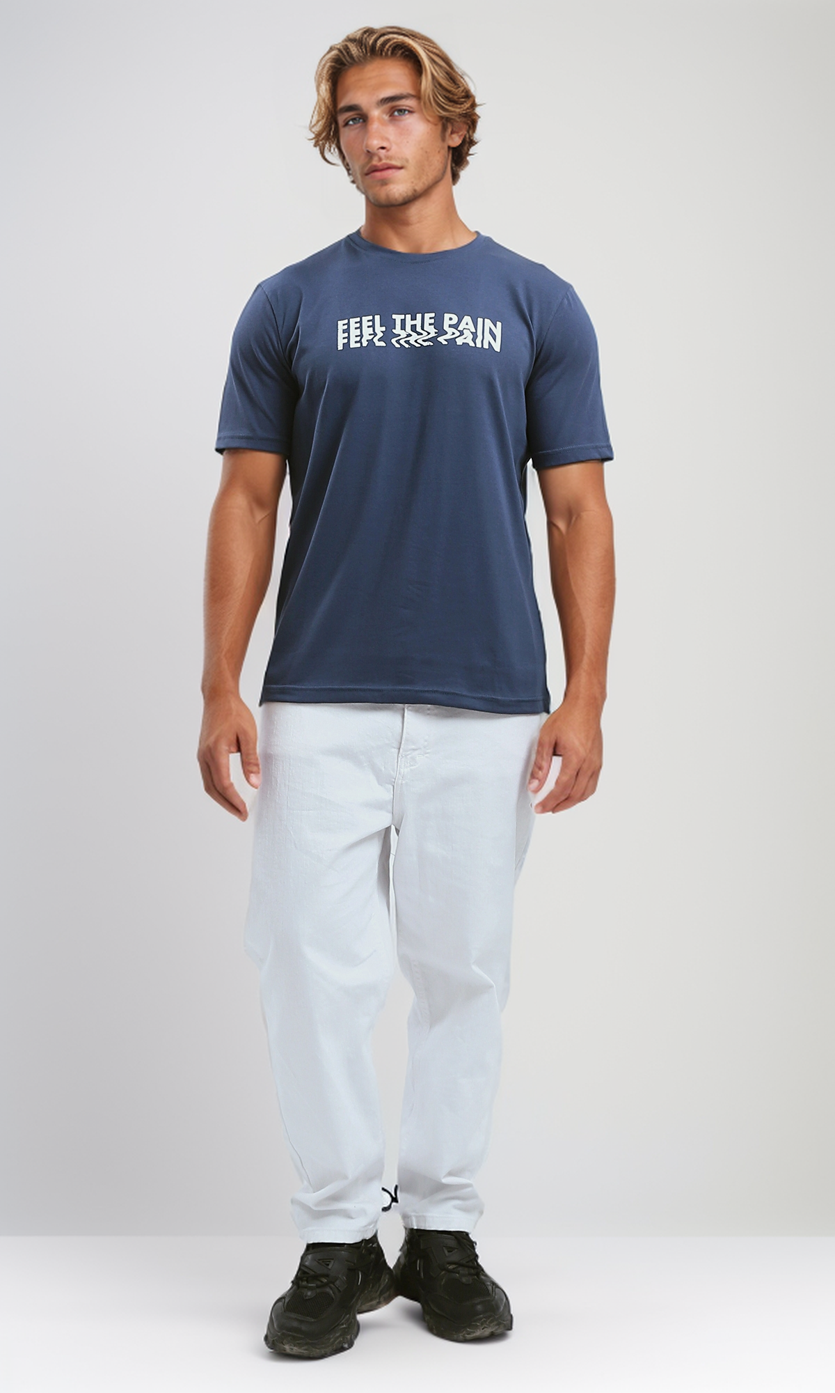 O182393 Short Sleeves "Feel The Pain" Dark Navy Blue Tee