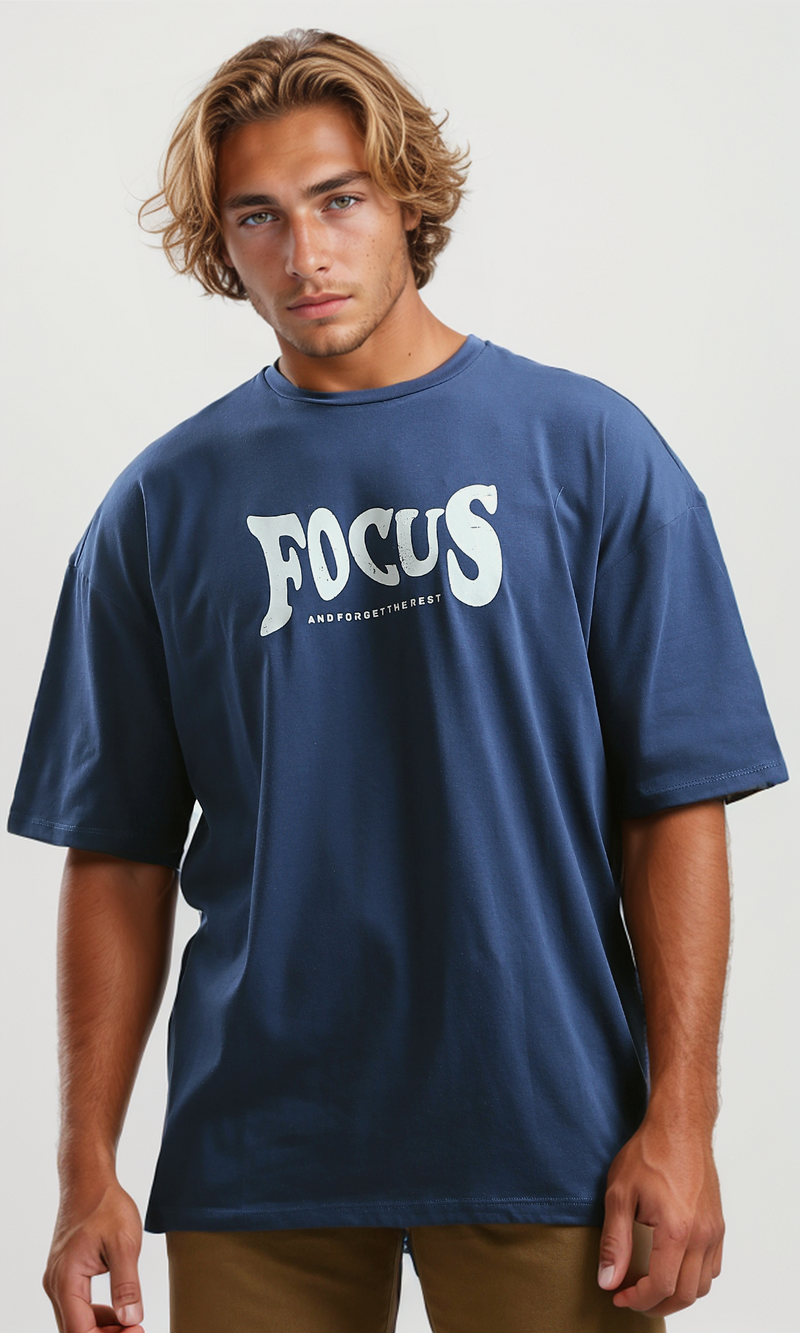 O182396 Front & Back Printed Jeans Blue Round Neck Tee