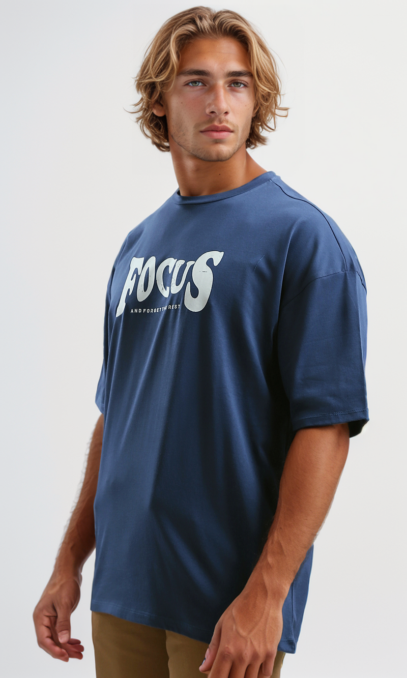 O182396 Front & Back Printed Jeans Blue Round Neck Tee