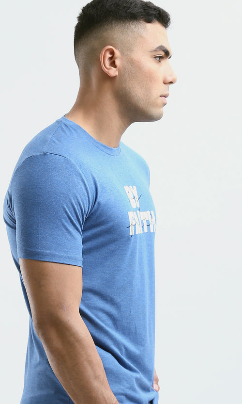 O182406 "By Faith" Printed Cotton Tee - Heather Steel Blue