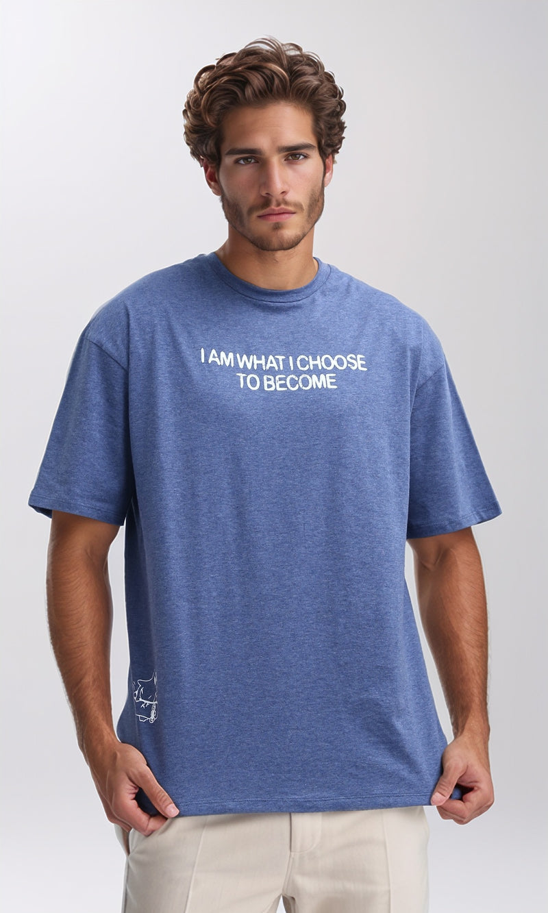 تي شيرت صيفي كحلي بأكمام للكوع