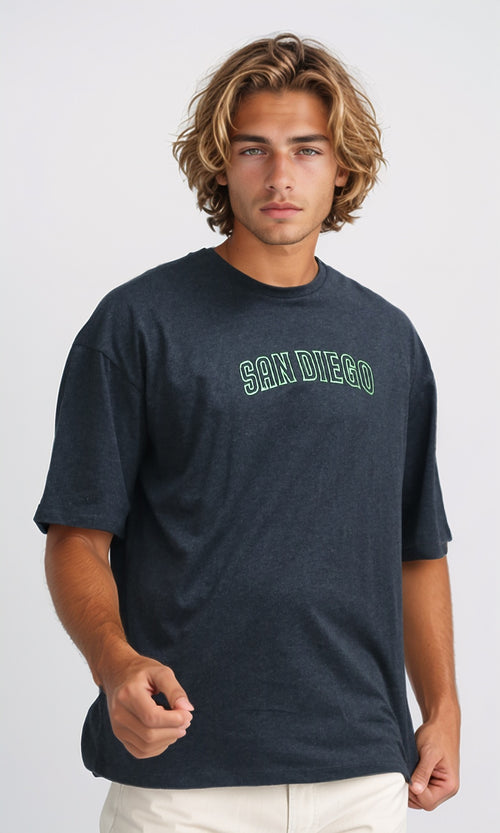 O182411 Heather Dark Grey Printed ''San Diego'' Cotton Tee