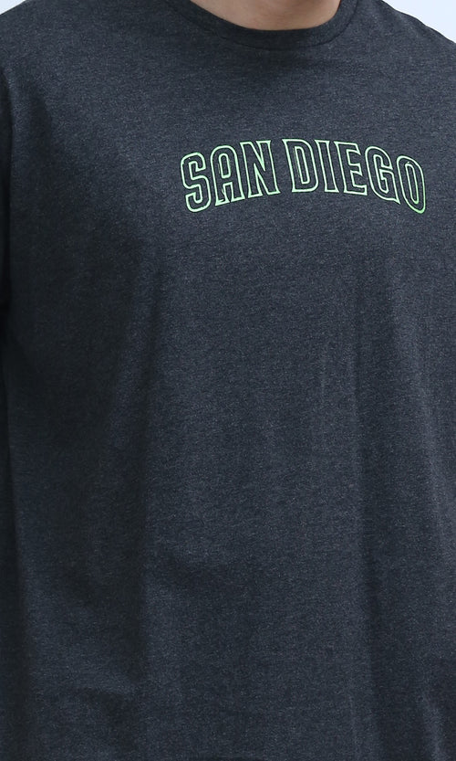 O182411 Heather Dark Grey Printed ''San Diego'' Cotton Tee