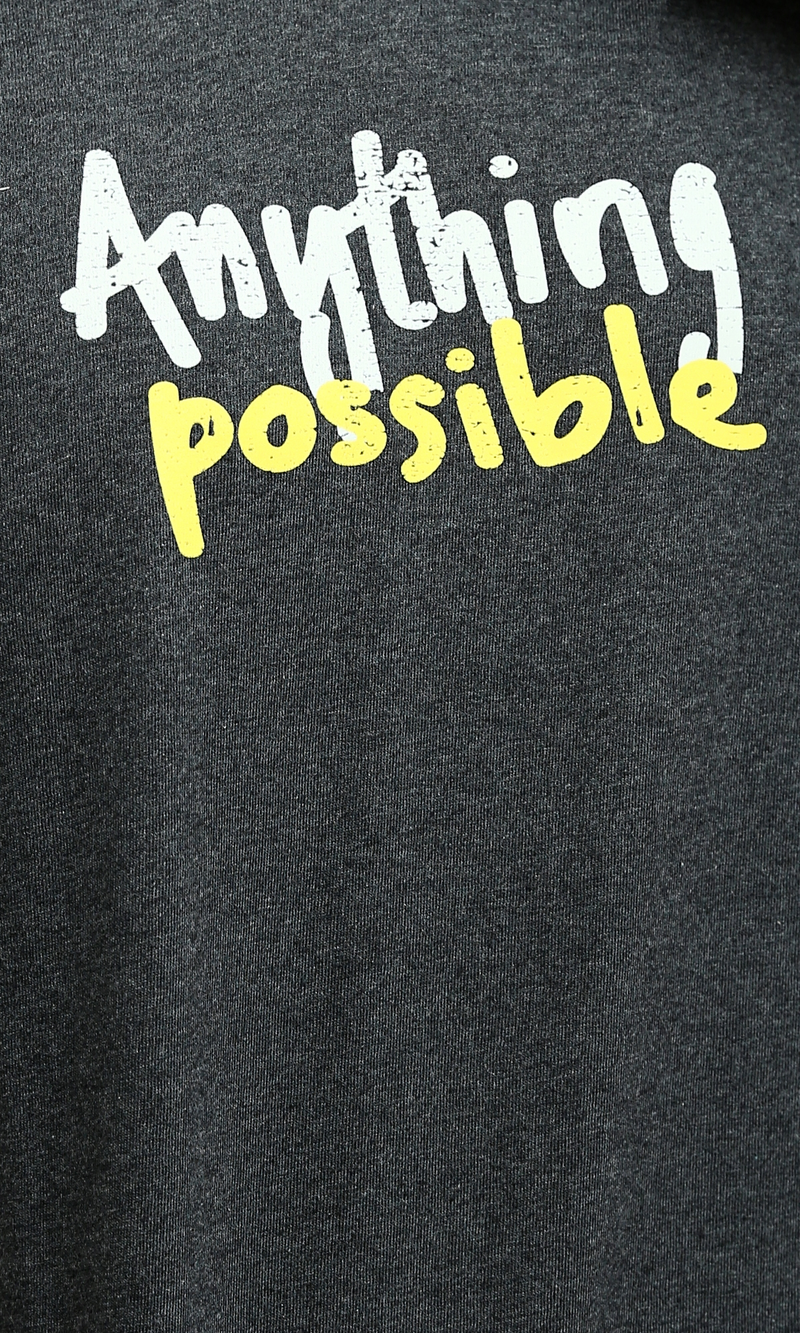 O182412 Round Neck Slip On Heather Dark Grey Printed Tee