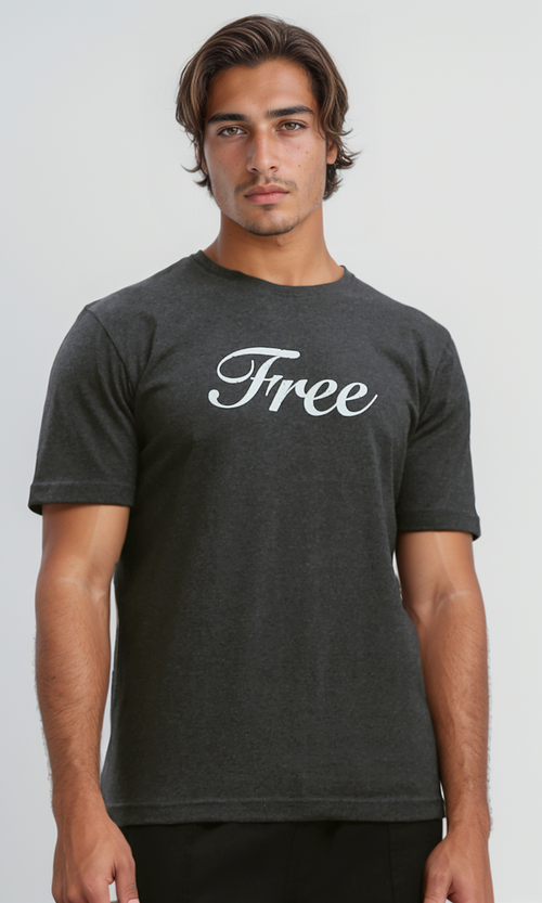 O182413 Printed "Free" Heather Dark Grey Short Sleeves Tee