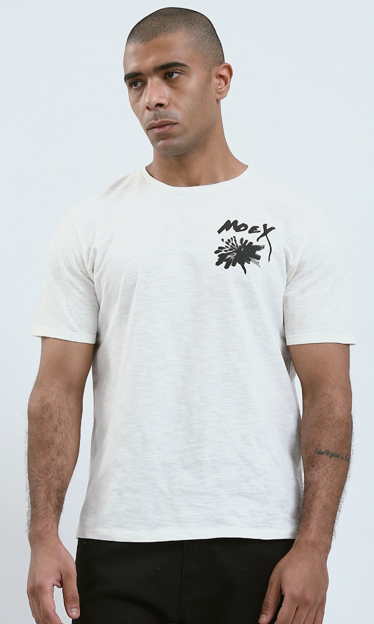 Moey Printed Heather Off-White Regular Fit Graphic Tee - O182419