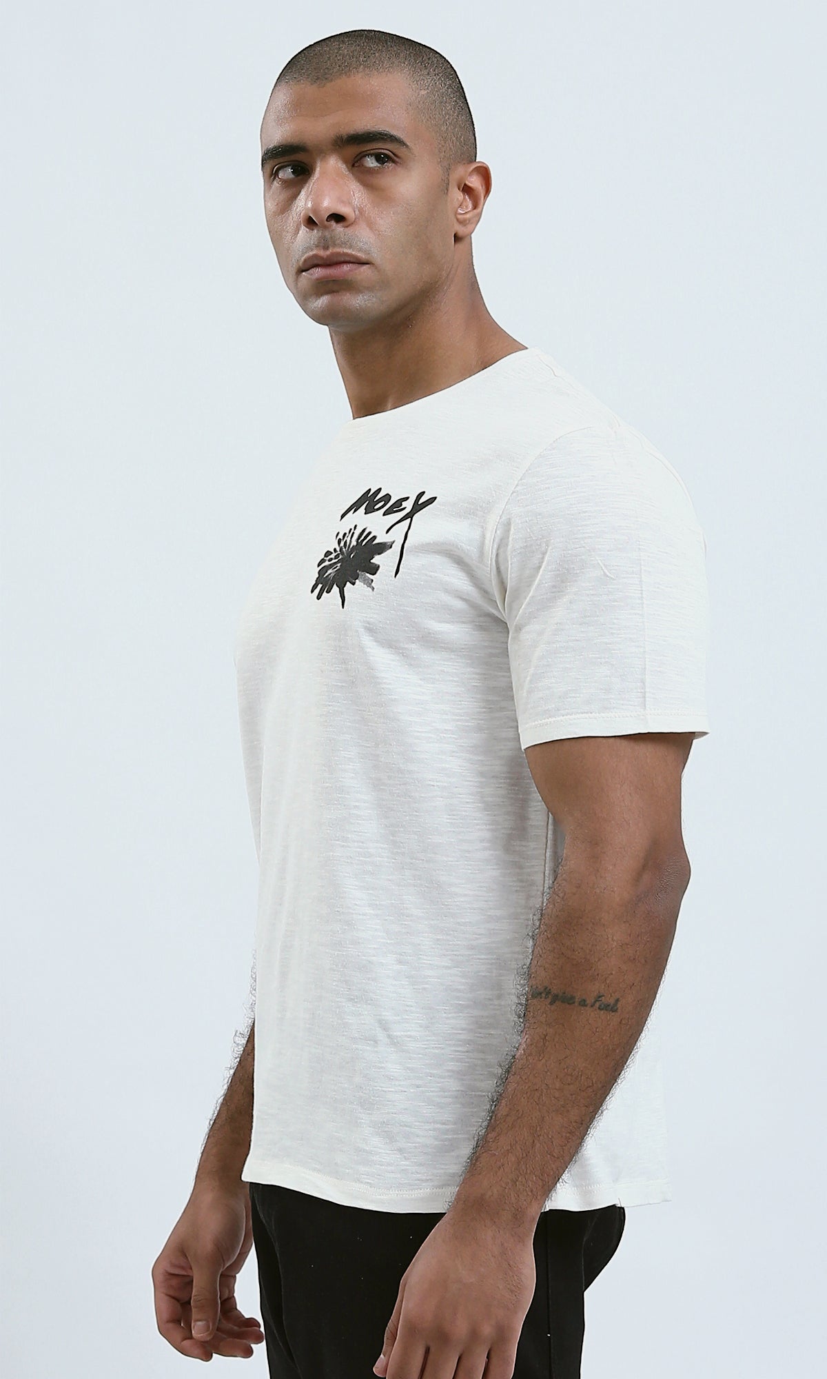 Moey Printed Heather Off-White Regular Fit Graphic Tee - O182419