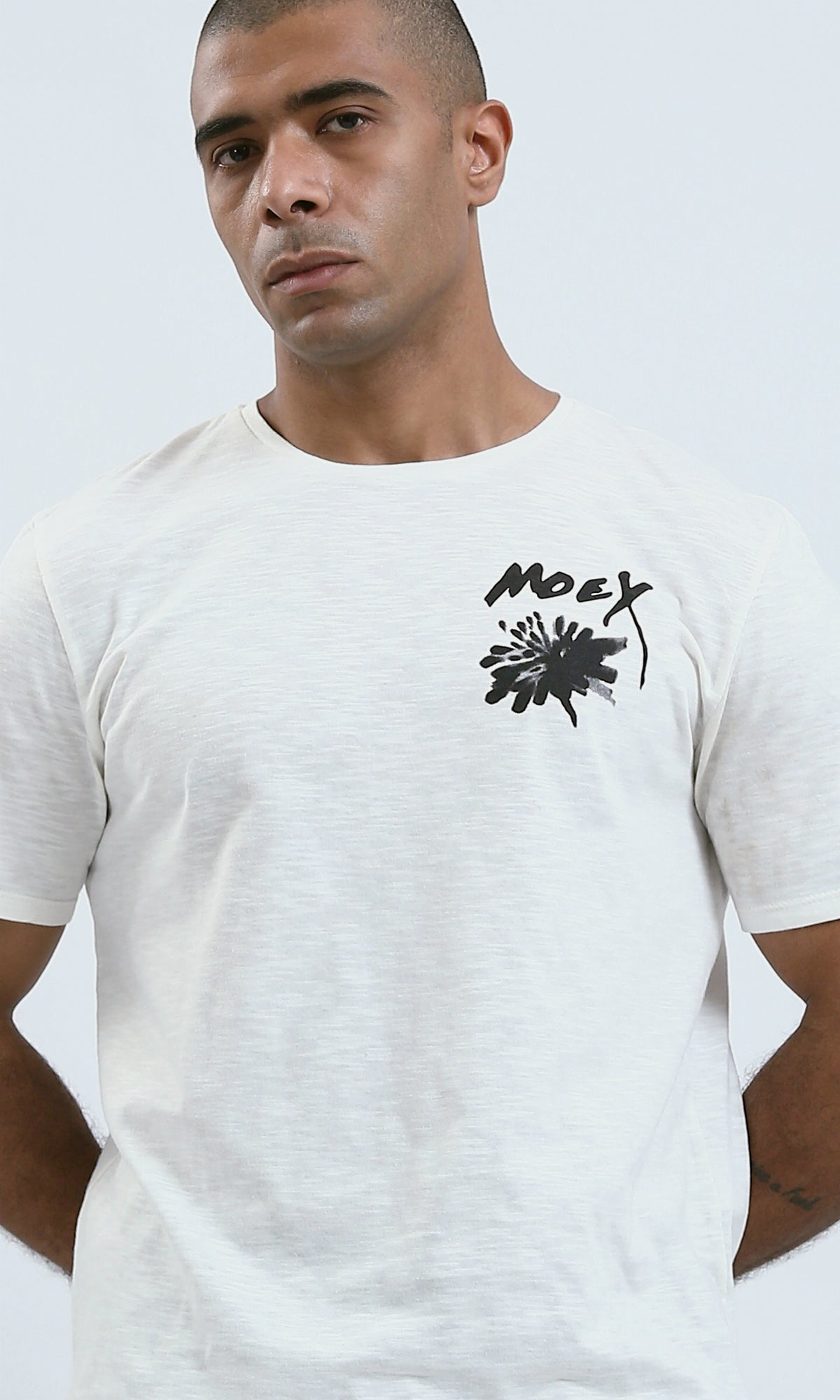 Moey Printed Heather Off-White Regular Fit Graphic Tee - O182419