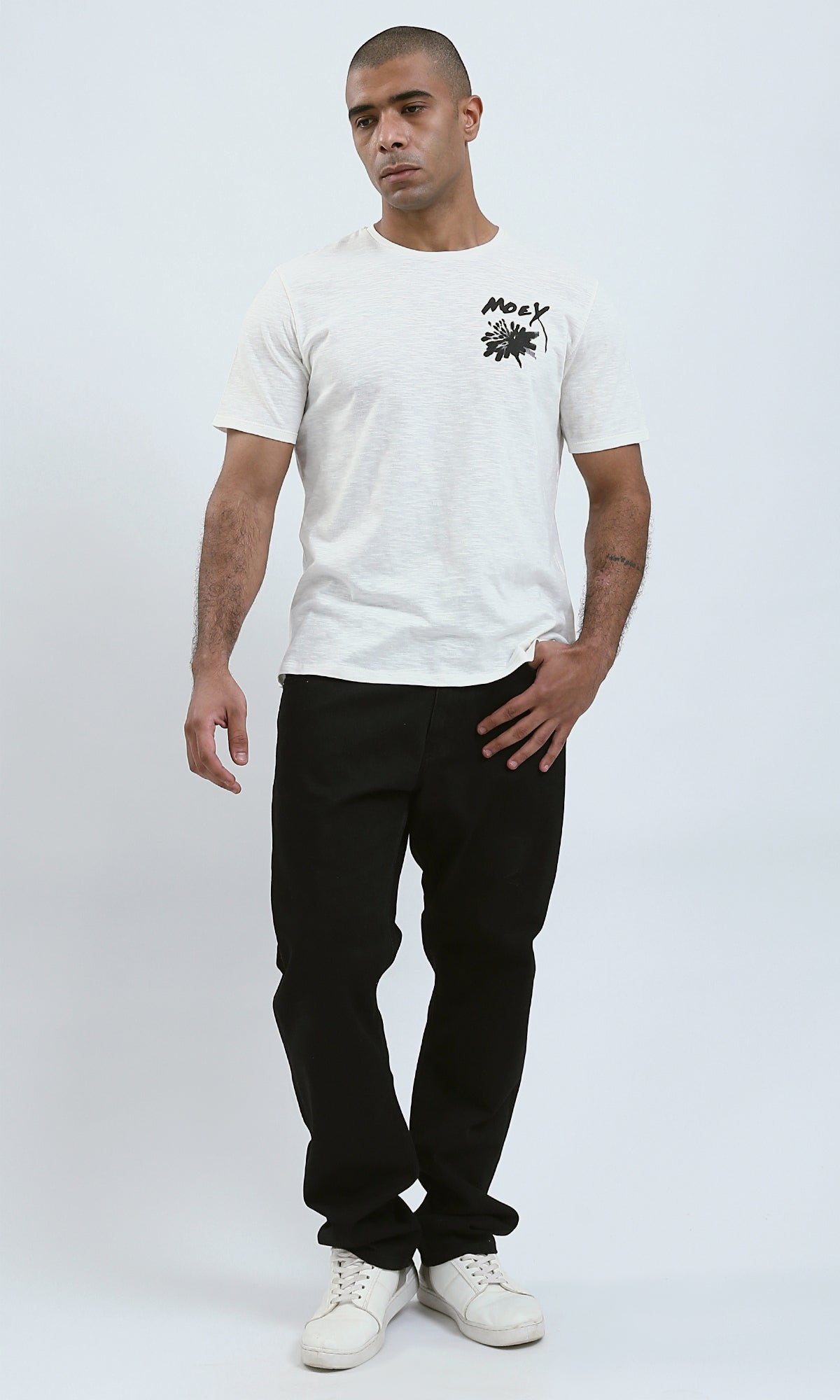 Moey Printed Heather Off-White Regular Fit Graphic Tee - O182419