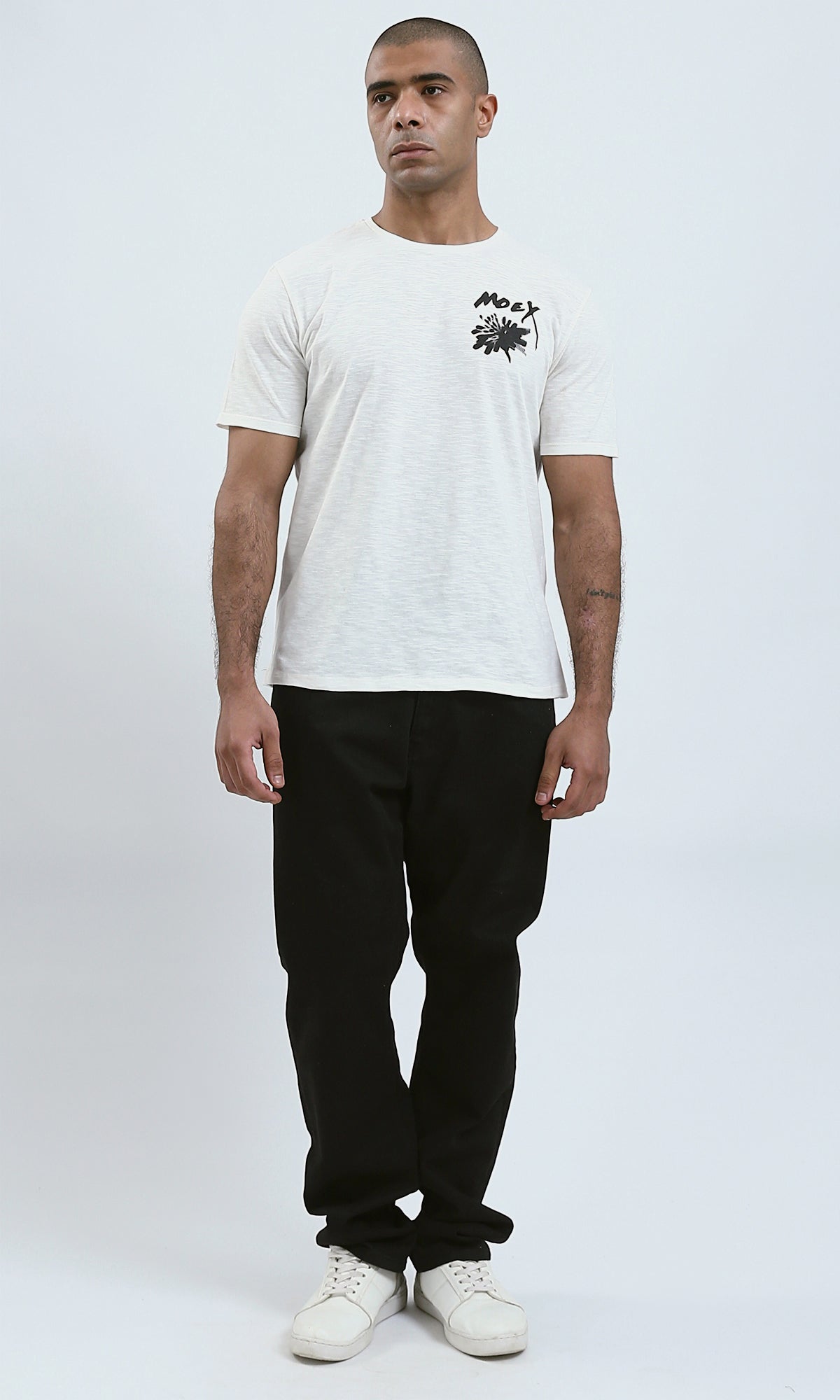 Moey Printed Heather Off-White Regular Fit Graphic Tee - O182419