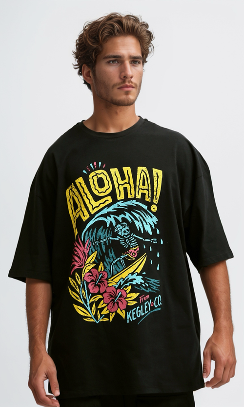 O182428 Round Neck Slip On Black Printed Tee