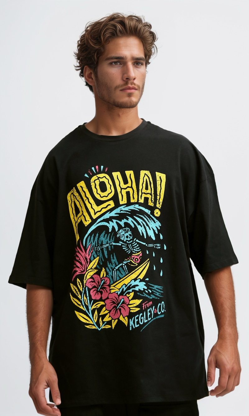 O182428 Round Neck Slip On Black Printed Tee