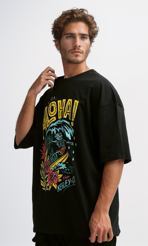 O182428 Round Neck Slip On Black Printed Tee