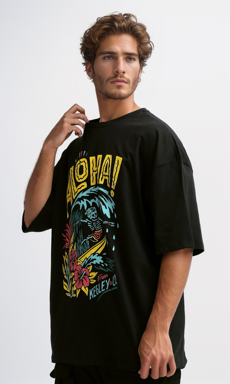 O182428 Round Neck Slip On Black Printed Tee