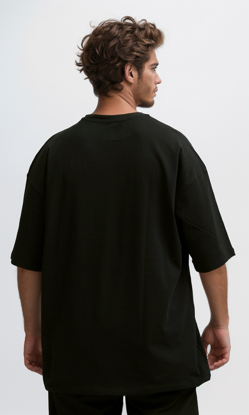 O182428 Round Neck Slip On Black Printed Tee