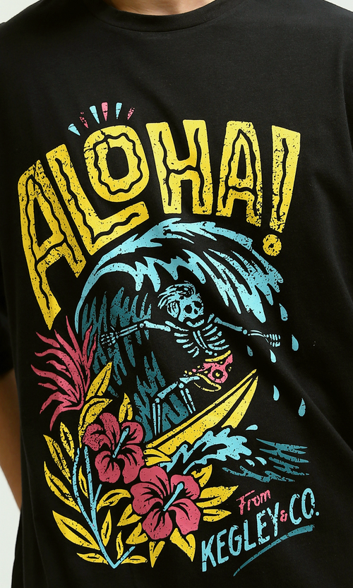 O182428 Round Neck Slip On Black Printed Tee