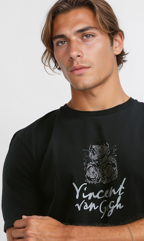 تي شيرت مريح بقصة عادية أسود سهل الارتداء