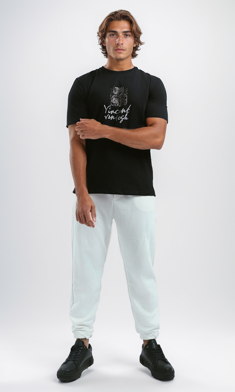 تي شيرت مريح بقصة عادية أسود سهل الارتداء