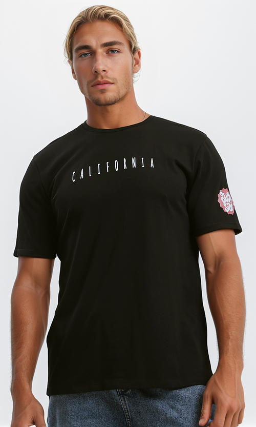 O182439 Slip On Short Sleeves Black Cotton Tee