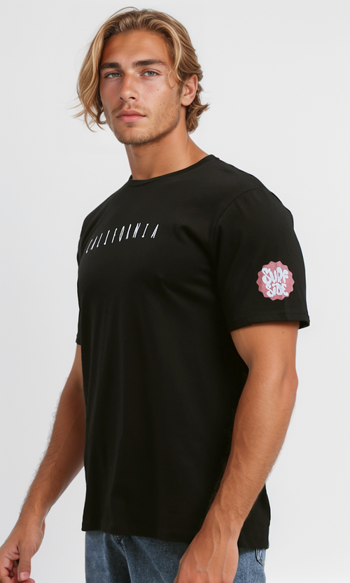 O182439 Slip On Short Sleeves Black Cotton Tee