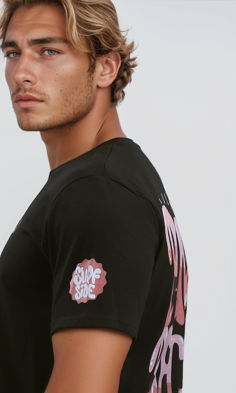 O182439 Slip On Short Sleeves Black Cotton Tee