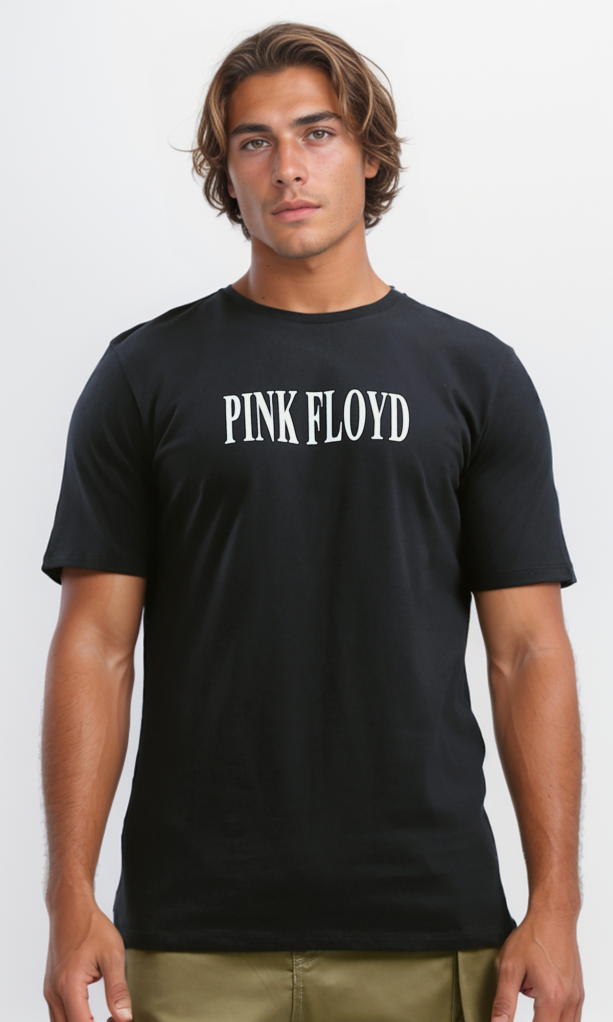 تي شيرت صيفي قصير مطبوع ''Pink Floyed'' أسود