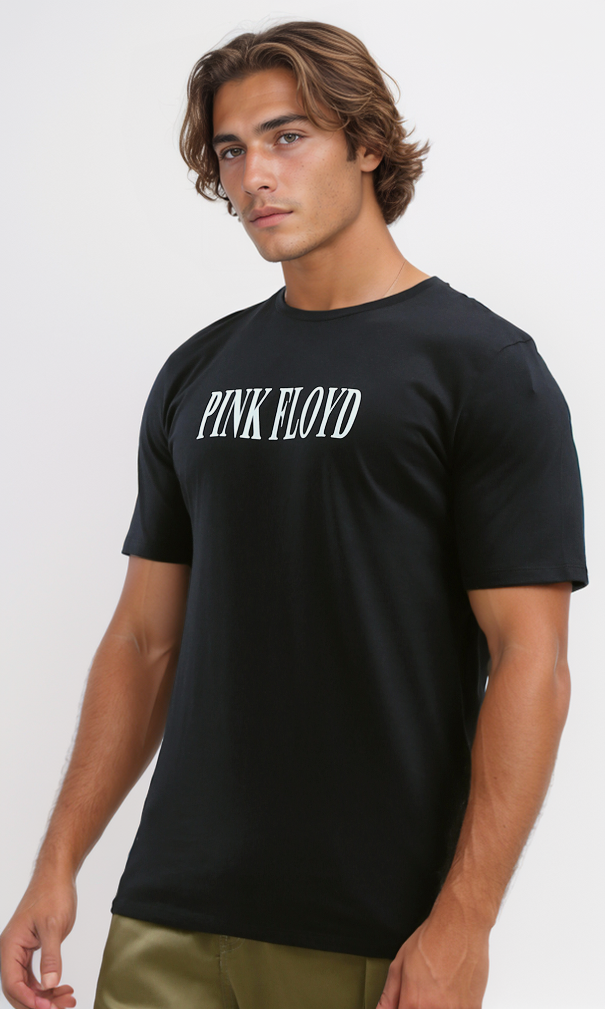 تي شيرت صيفي قصير مطبوع ''Pink Floyed'' أسود