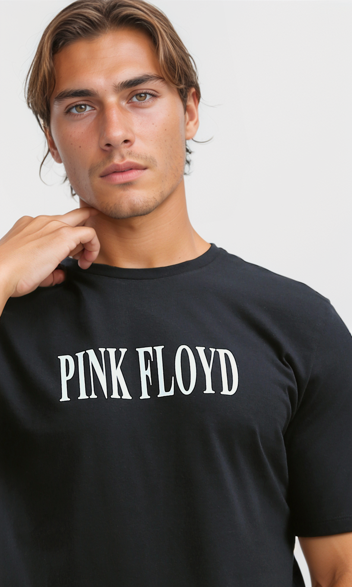 تي شيرت صيفي قصير مطبوع ''Pink Floyed'' أسود