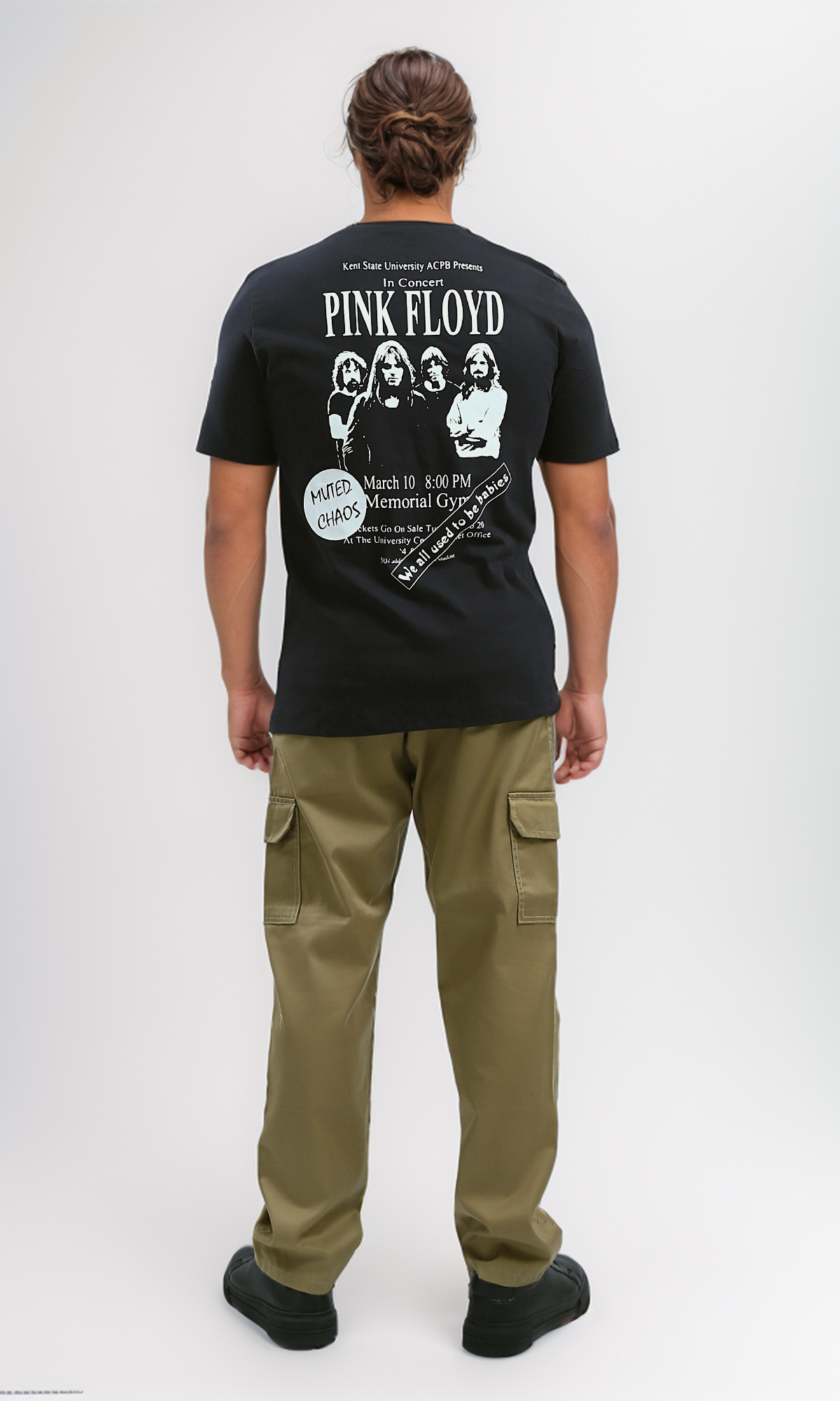تي شيرت صيفي قصير مطبوع ''Pink Floyed'' أسود