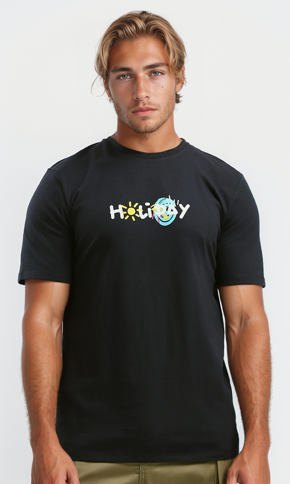 O182441 "Holiday" Black Short Sleeves Cotton Tee