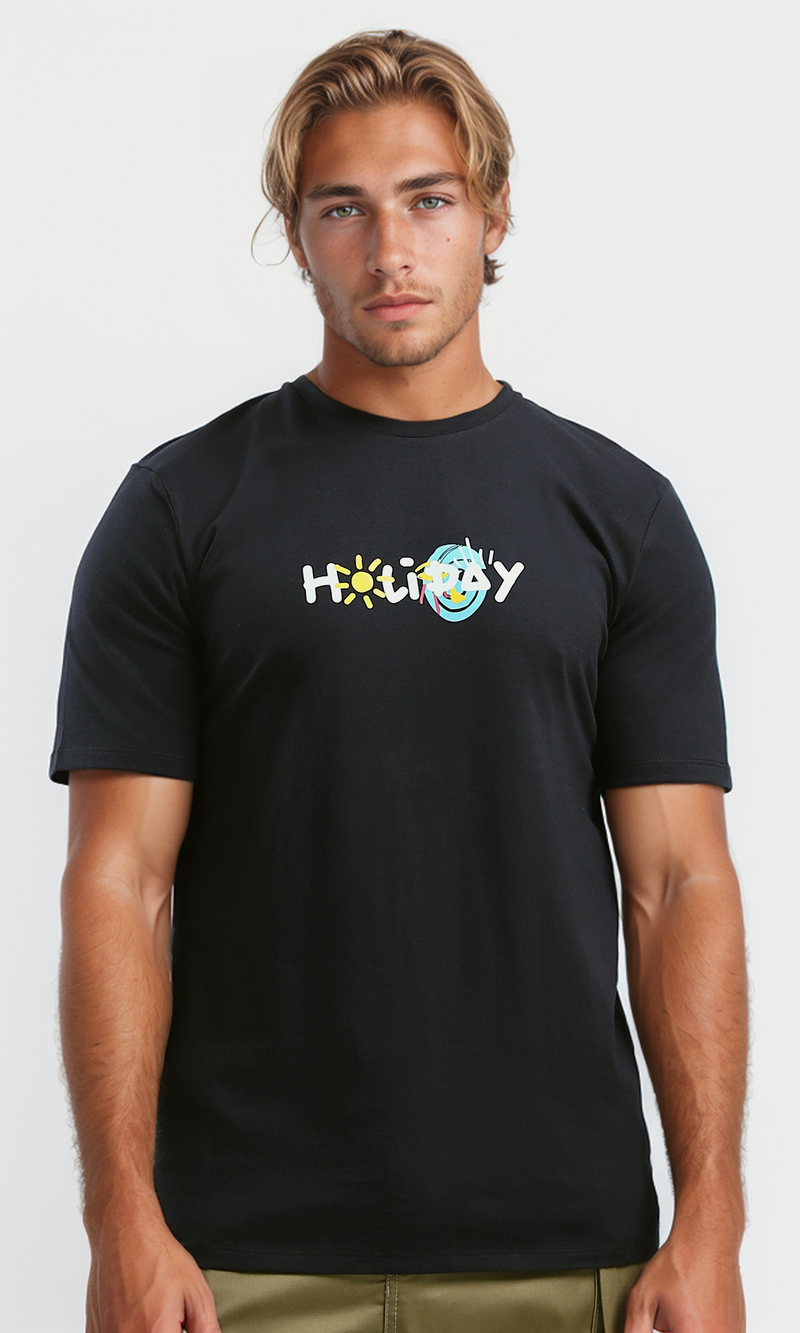 O182441 "Holiday" Black Short Sleeves Cotton Tee
