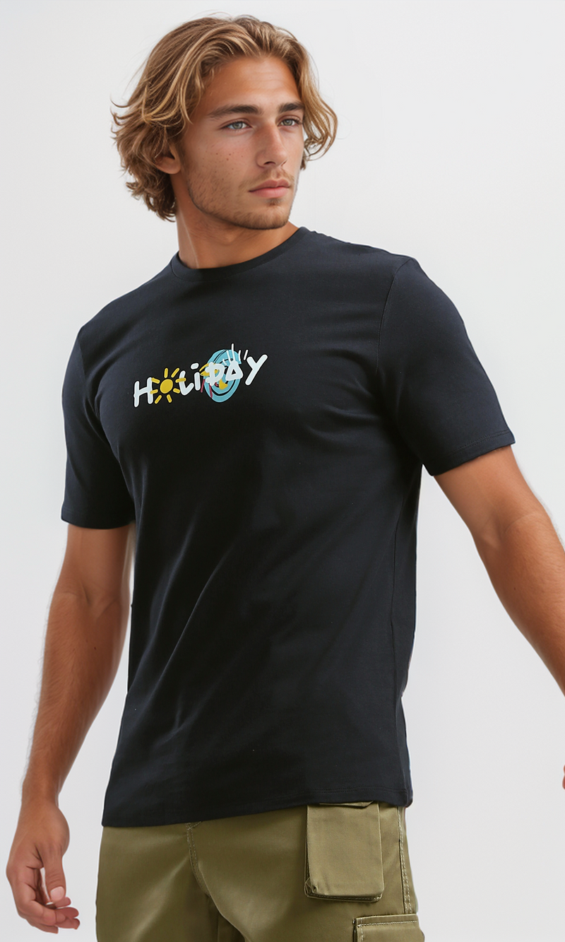 O182441 "Holiday" Black Short Sleeves Cotton Tee