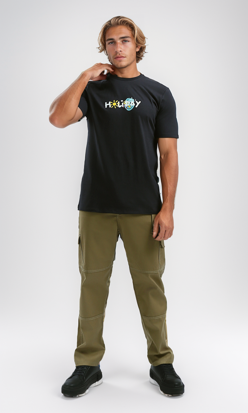 O182441 "Holiday" Black Short Sleeves Cotton Tee