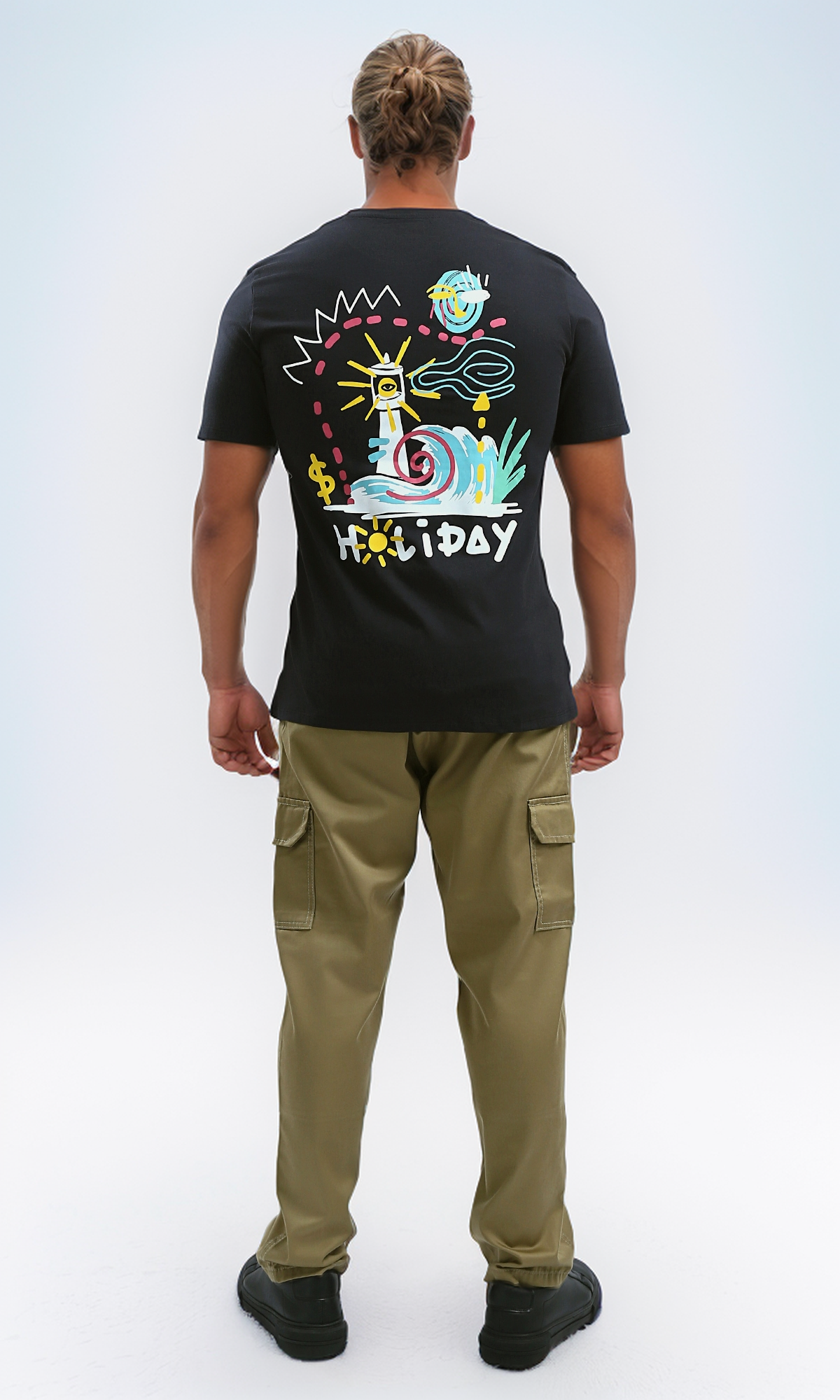 O182441 "Holiday" Black Short Sleeves Cotton Tee