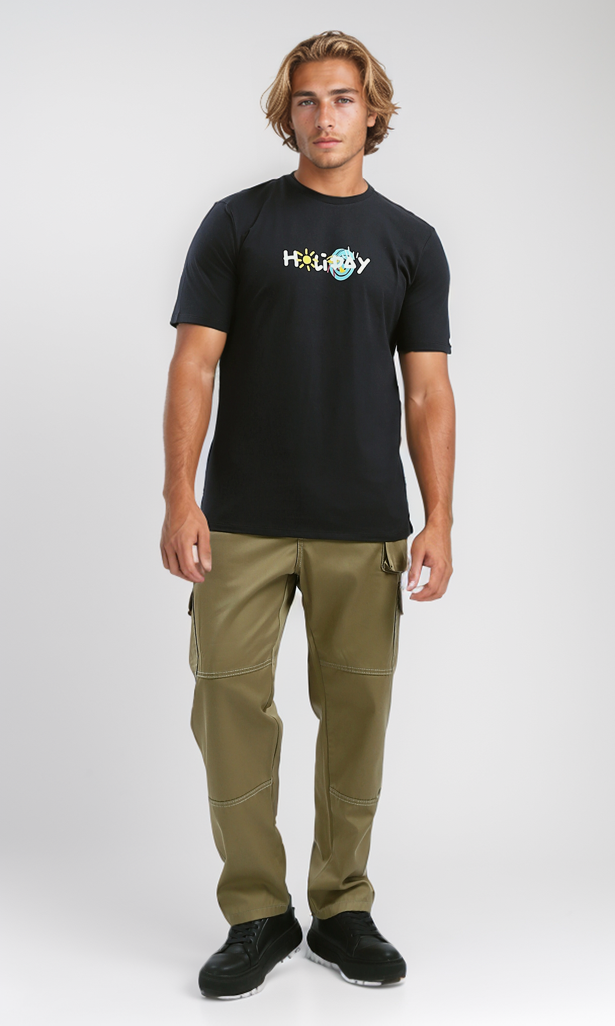 O182441 "Holiday" Black Short Sleeves Cotton Tee