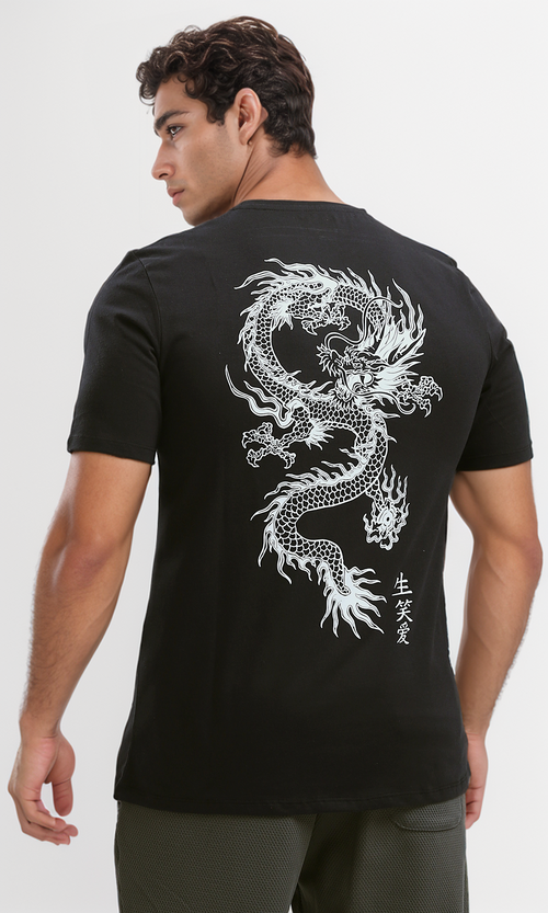 تي شيرت صيفي كاجوال أسود برقبة دائرية