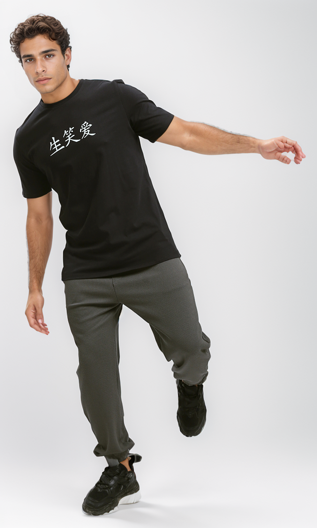 O182442 Round Neck Black Casual Summer Tee