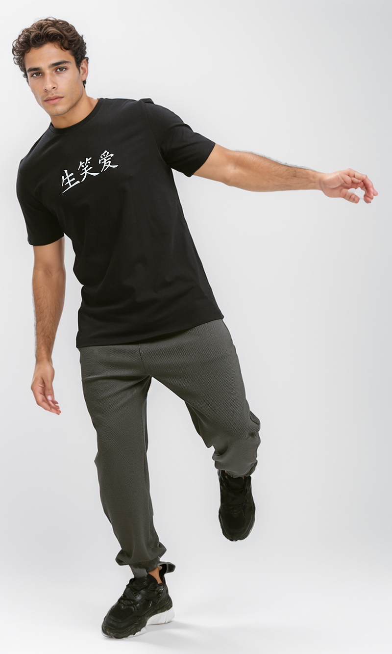 تي شيرت صيفي كاجوال أسود برقبة دائرية