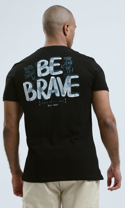 o182447 - Front & Back Print "Be Brave" Black Cotton Tee