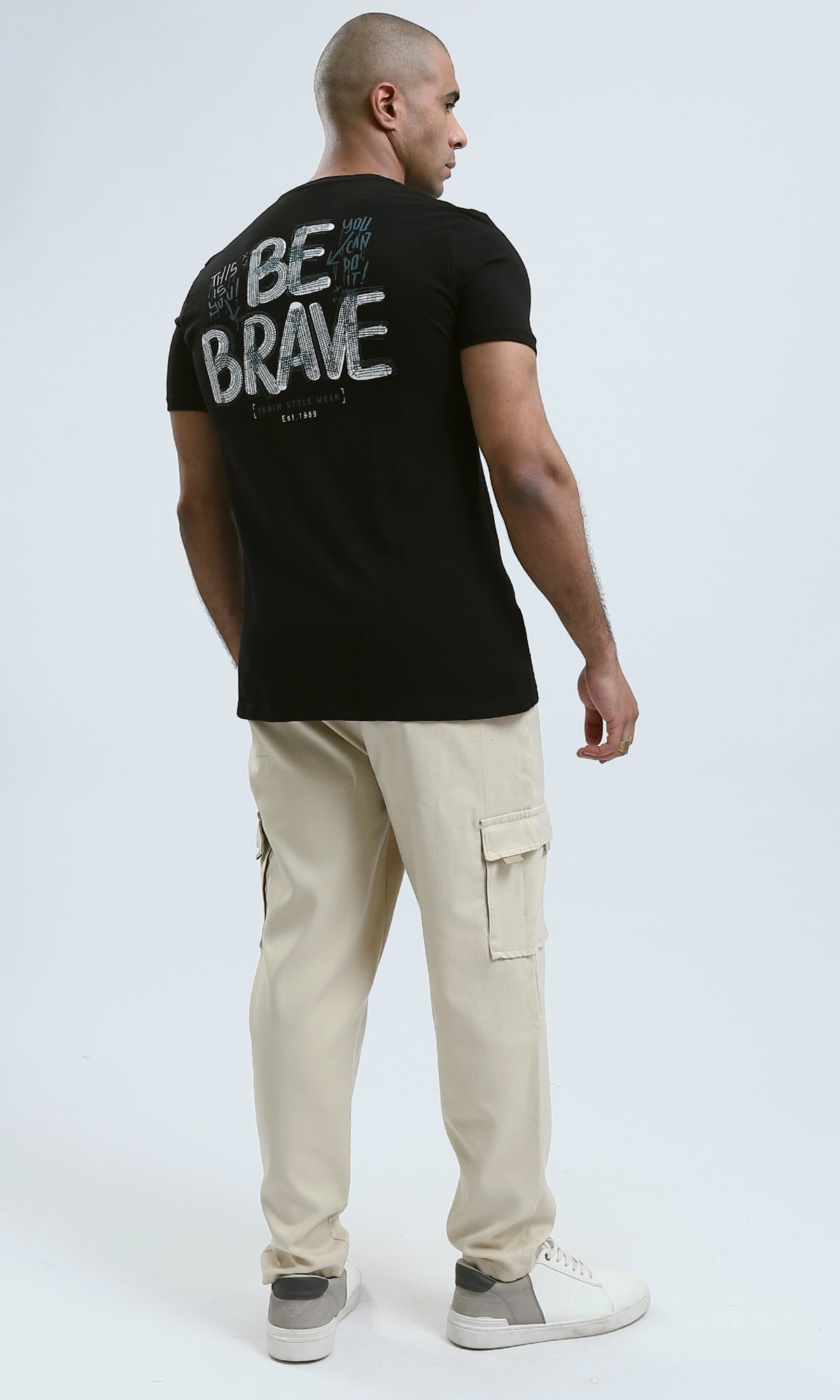 O182447 Front & Back Print "Be Brave" Black Cotton Tee
