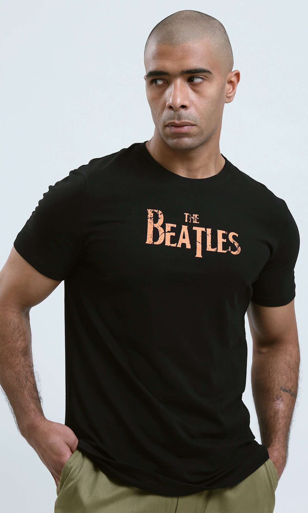 O182448 Black Tee With Front & Back Print "The Beatles"